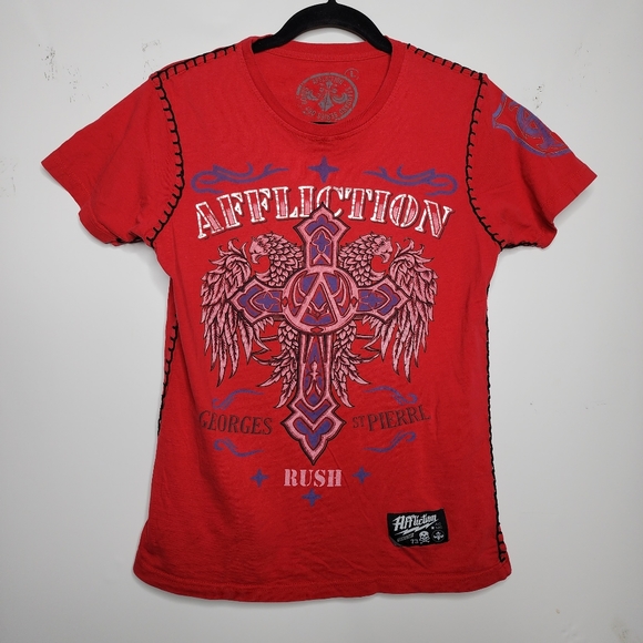 Affliction Tops - Affliction T Shirt Red - Women's Large